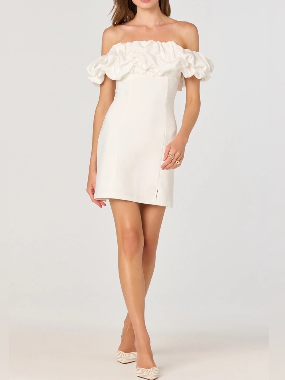 DO+BE White Strapless Ruffle Mini Dress